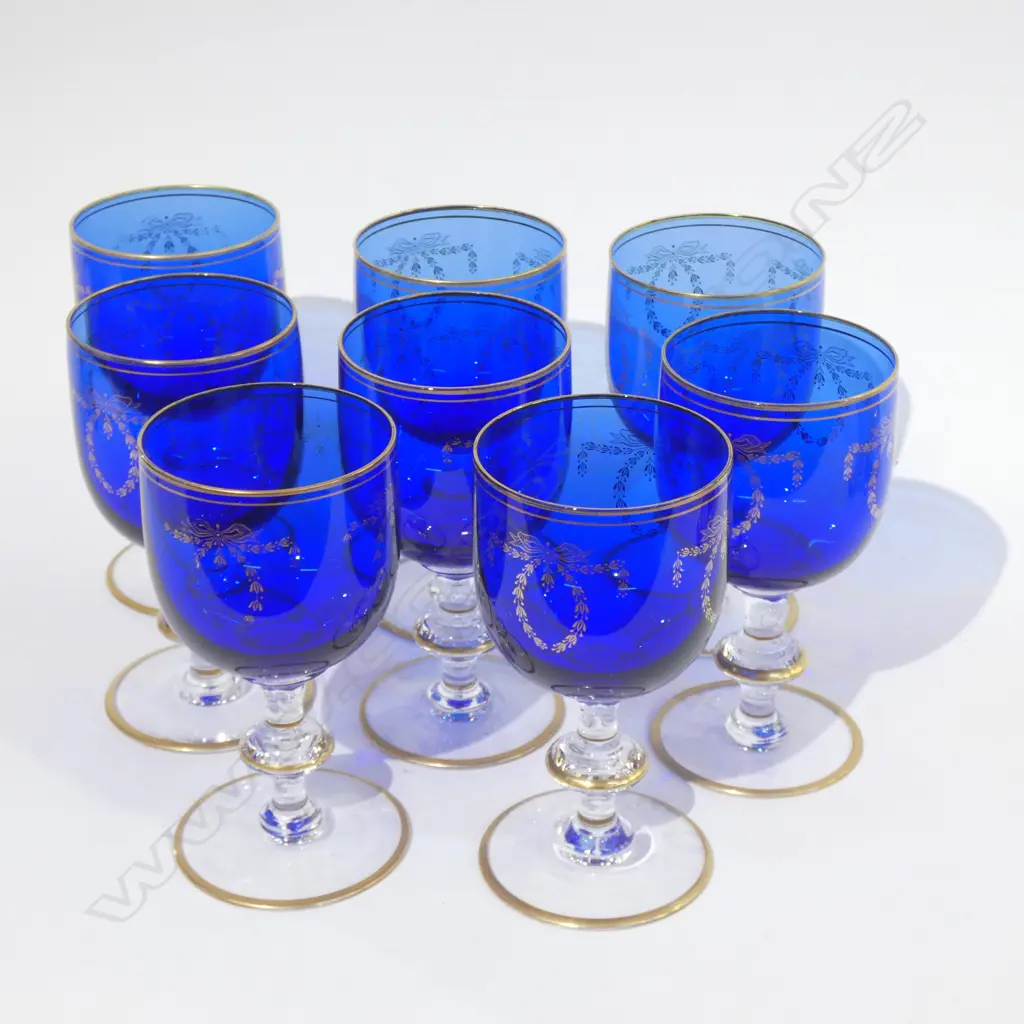 SET 8 COBALT & GOLD GLASS WINE GLASSES H. 165MM Image 1++