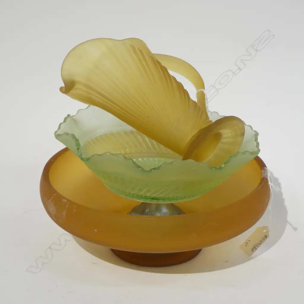 AMBERGLASS JUG A/F BOWL + GREEN COMPORT H 170 MM Image 1++