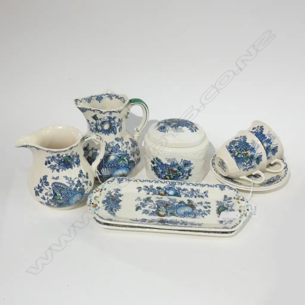 MASON IRONSTONE 2 JUGS TEA CADDY 2 SANDWICH  PLATES & 2 C/S FRUIT BASKET PAT Image 1++