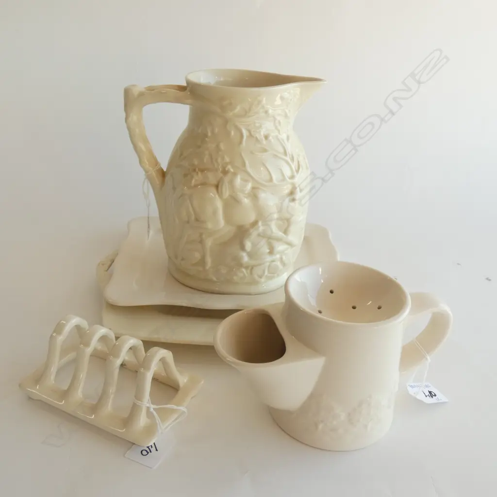 MASON IRONSTONE HUNTING JUG SHAVING MUG TOAST RACK & 2 PLATES IVORY PAT Image 1++