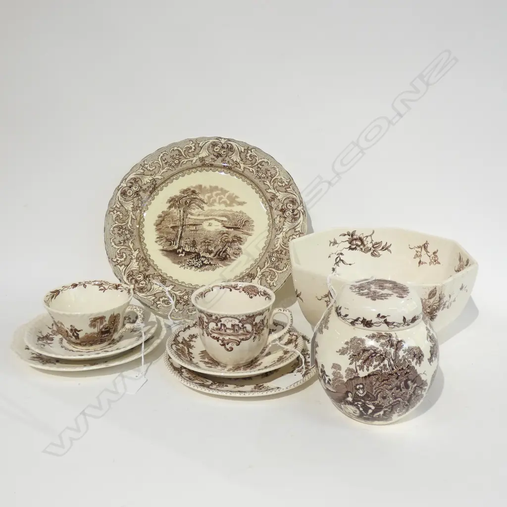 MASON IRONSTONE LARGE BOWL 2CSPS LIDDED GINGER JAR& PLATE WATTEAU PAT Image 1++