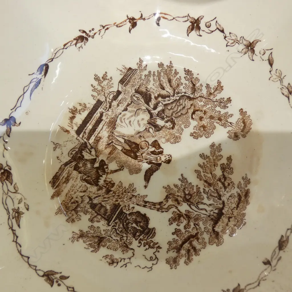 MASON IRONSTONE LARGE BOWL 2CSPS LIDDED GINGER JAR& PLATE WATTEAU PAT Image 1++