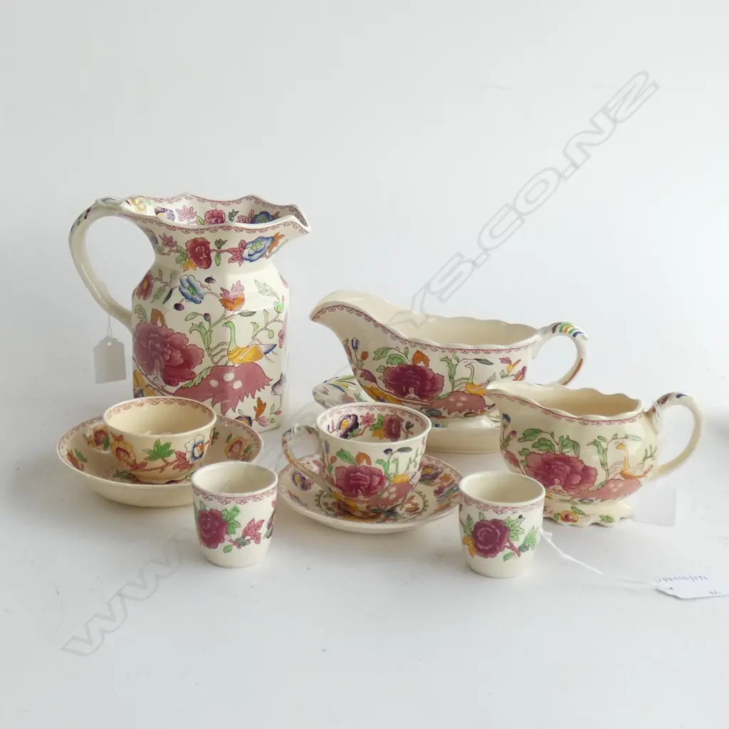 MASON IRONSTONE OCTAGANAL JUG SAUCE BOAT& 5 SMALL PCS RED REGENCY PAT Image 1++