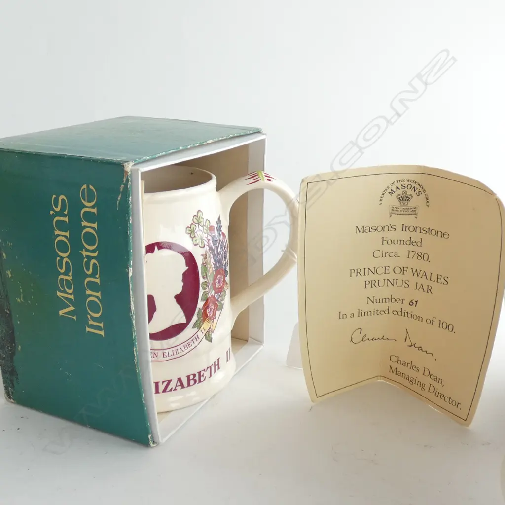 MASON IRONSTONE LIDDED GINGERJAR 2 MUGS & 3 SMALL COMMEMRATIVE PCS Image 1++