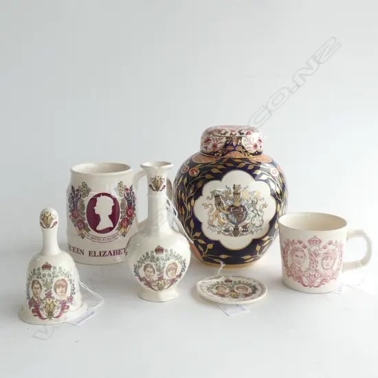 MASON IRONSTONE LIDDED GINGERJAR 2 MUGS & 3 SMALL COMMEMRATIVE PCS