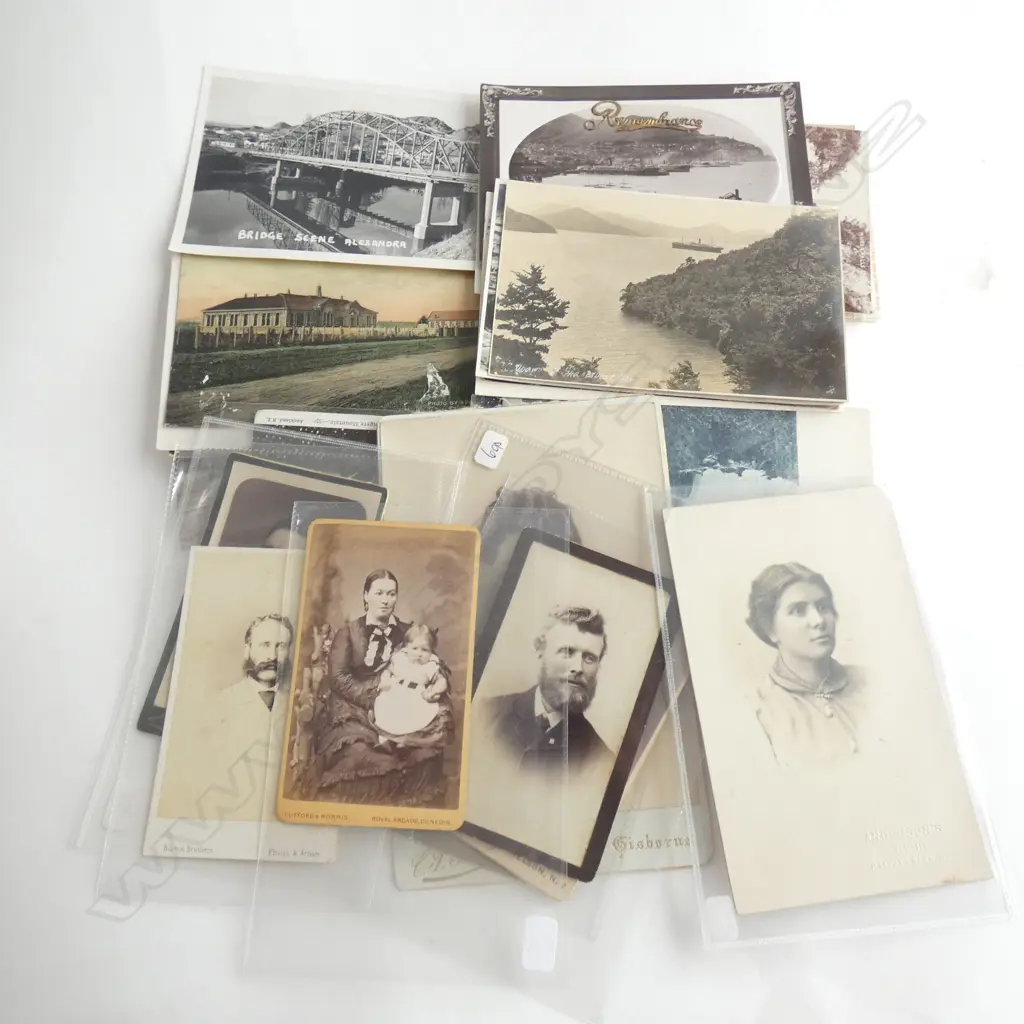 THIRTY-NINE VINTAGE NZ POSTCARDS AND SIX ANTIQUE STUDIO PORTRAIT PHOTOS Image 1++