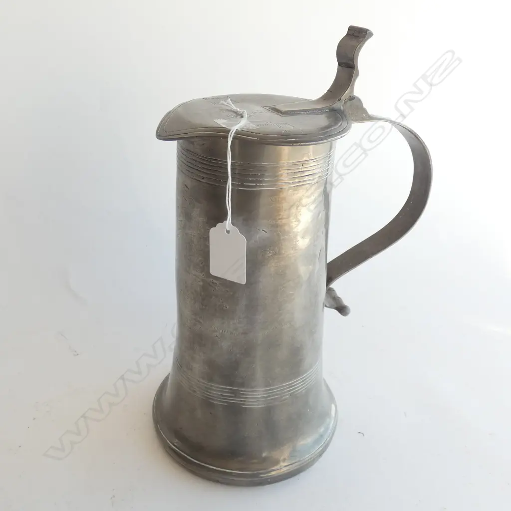 OLD LARGE PEWTER TANKARD H.290mm FAINT ENGRAVING TO FRONT 1882 Image 1++