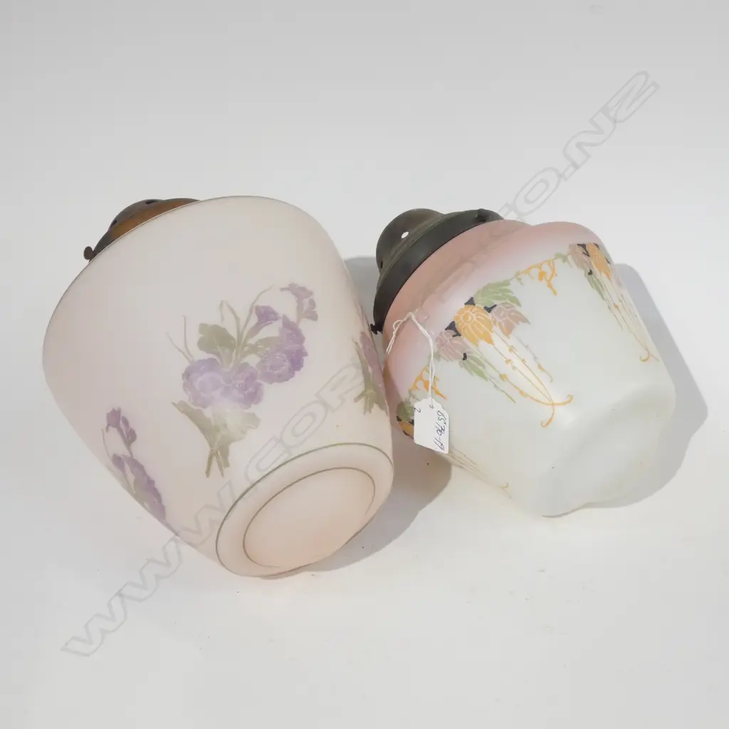 2 EDWARDIAN GLASS PENDANT LIGHT SHADES FLORAL PRINTED.. Image 1++
