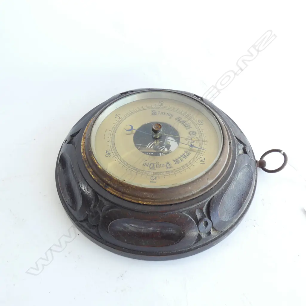 CARVED WOODEN FRAMED BAROMETER DIA 210MM Image 1++