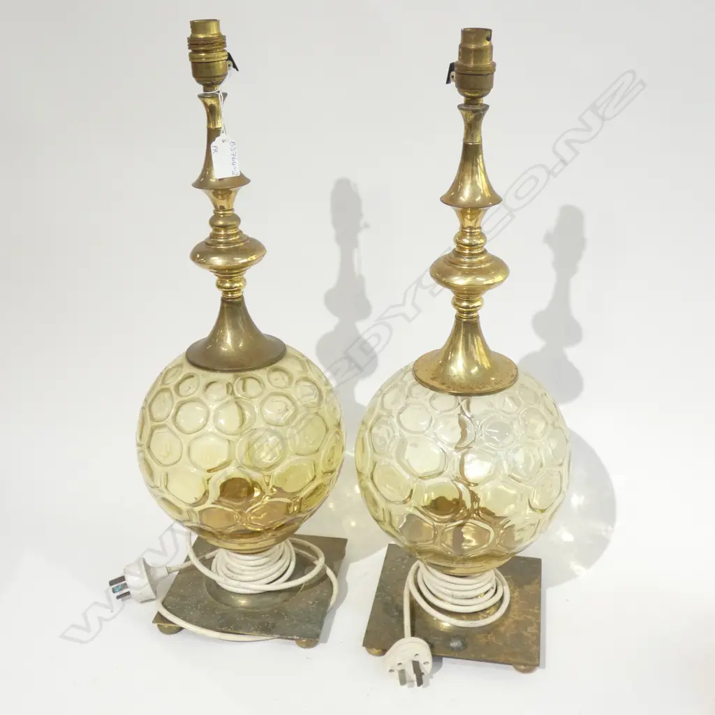 PR AMBER GLASS & BRASS RETRO TABLE LAMPS (NO SHADES (H. 575MM) Image 1++