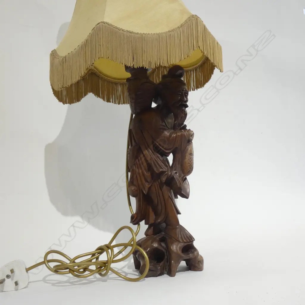 CARVED WOODEN JAPANESE FISHMONGERS SHOP SIGN LAMP H.760MM Image 1++