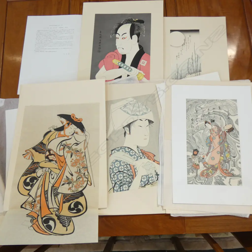 8 ASST. JAPANESE WOODBLOCK PRINTS OF ACTORS; FLOWERS ETC... Image 1++