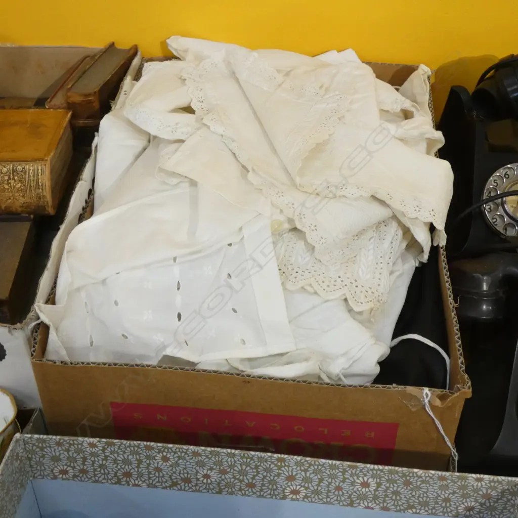 BOX LOT ASST ANTIQUE LINEN & LACE UNDERGARMENTS + BERLEI CORSET ETC.. Image 1++
