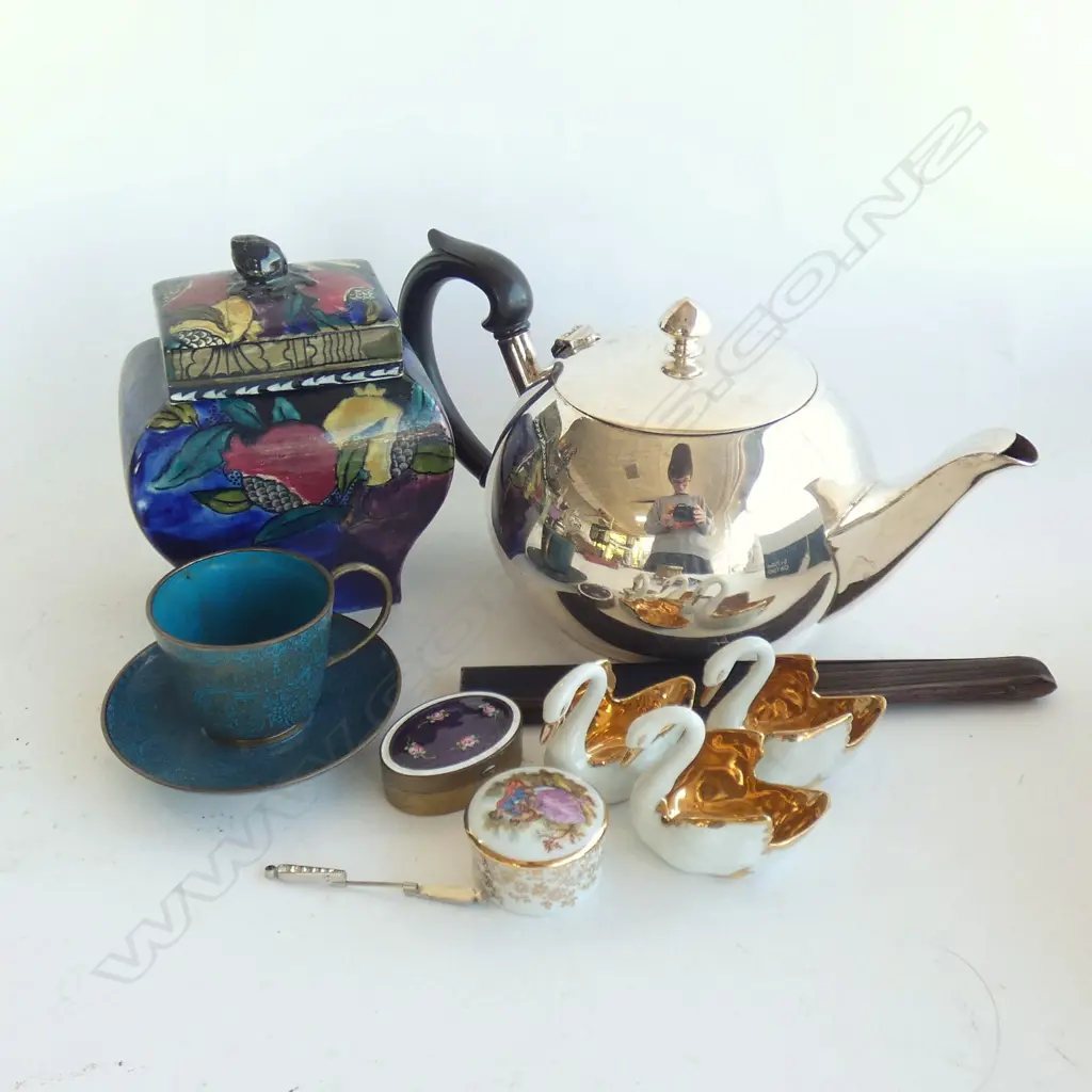 BOX OF ASST: SILVER PLATE TEAPOT/LIMOGE ETC Image 1++