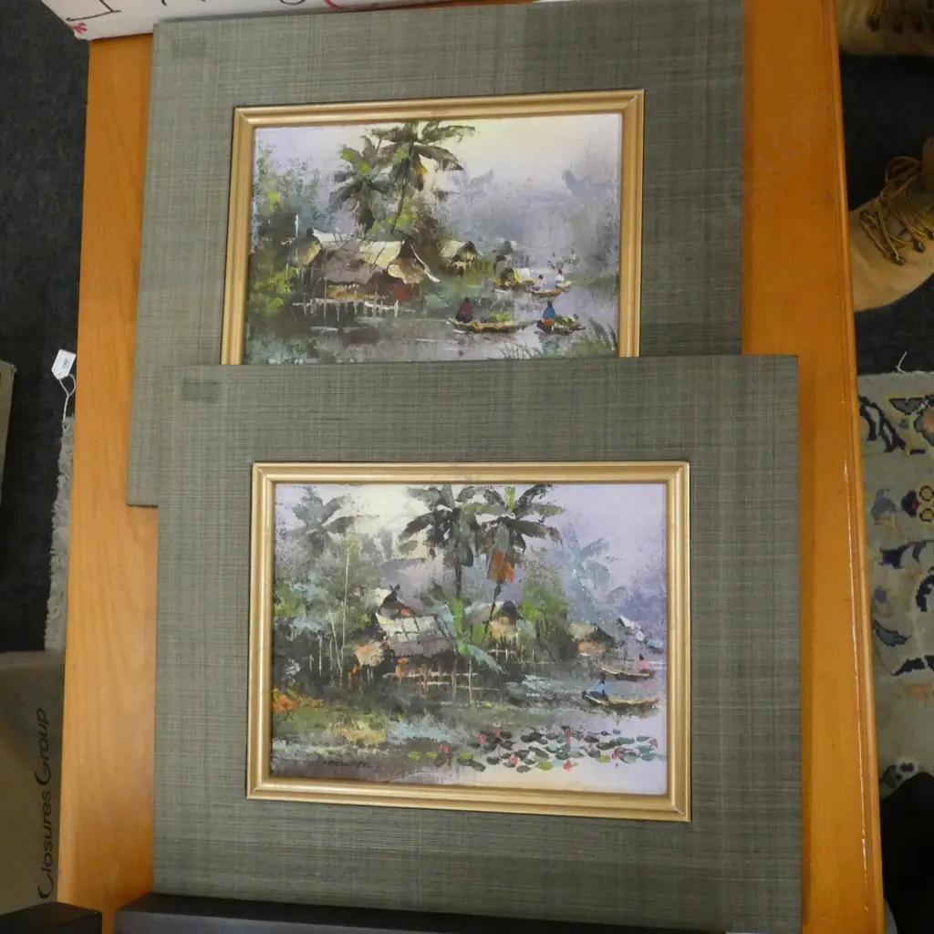 PR SMALL SIGNED EASTERN OILS RIVER SCENES Image 1++