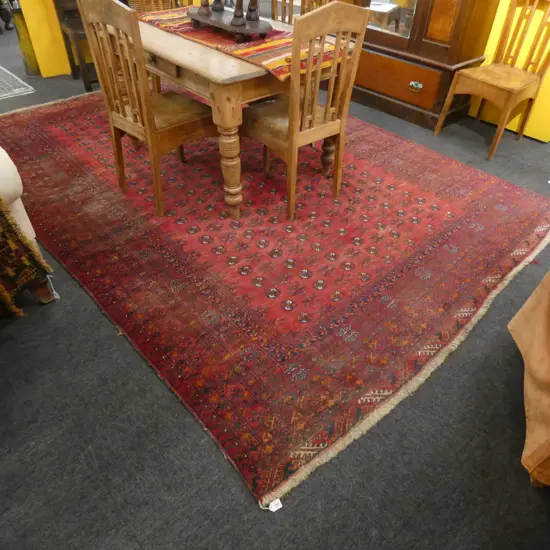 LARGE RED TURKOMAN RUG  2360  X 3400MM SOME FADING