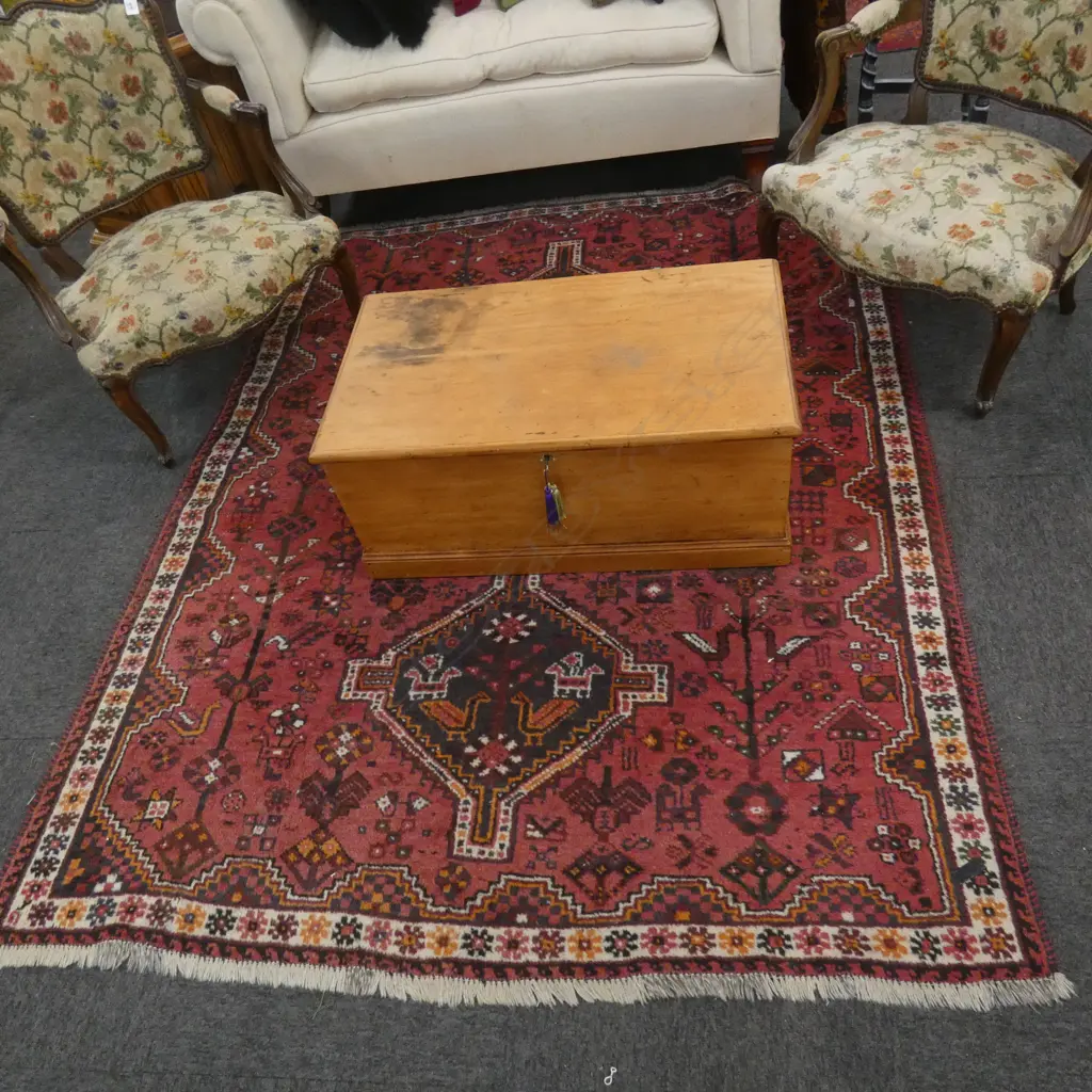 PERSIAN SHIRAZ ALL WOO H/KNOTTED RUG 1980 X 1550mm Image 1++