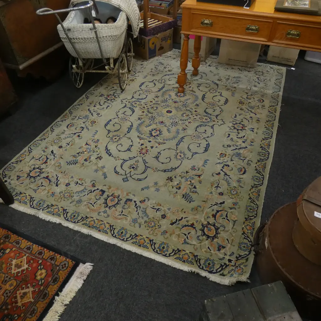 HAND KNOTTED ISFAHAN RUG (some stains and wear) Image 1++