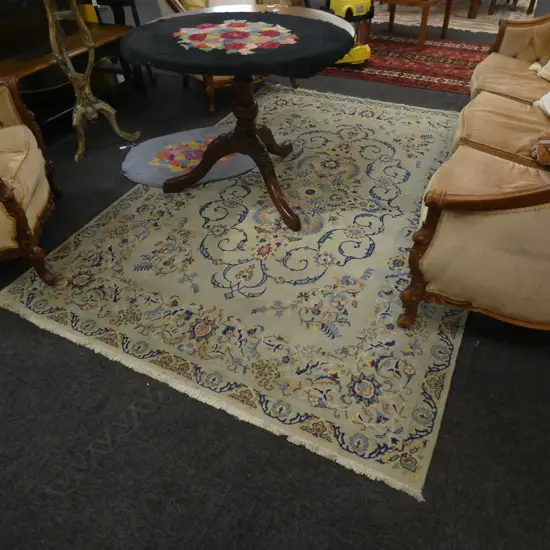 HAND KNOTTED ISFAHAN RUG (some stains and wear)