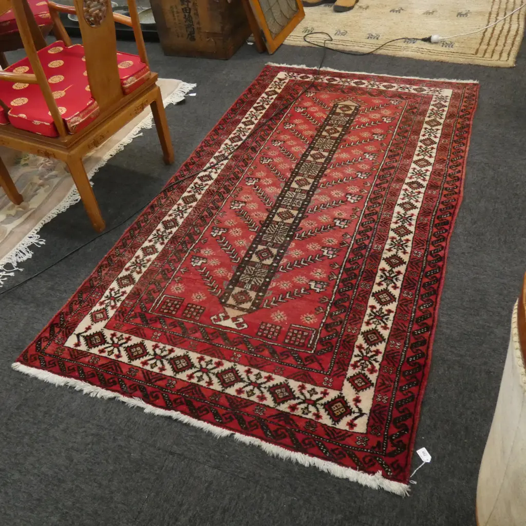 HAND KNOTTED RED PATTERNED RUG 2100 X 1200MM Image 1++