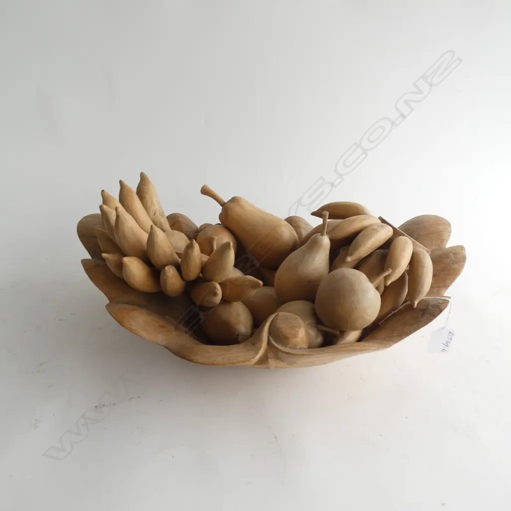 CARVED WOOD BOWL OF VARIOUS FRUITS W.500MM Image 1++