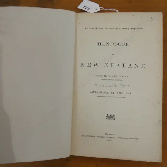 1886 'HANDBOOK OF NZ' by James Hector includes 2 MAPS