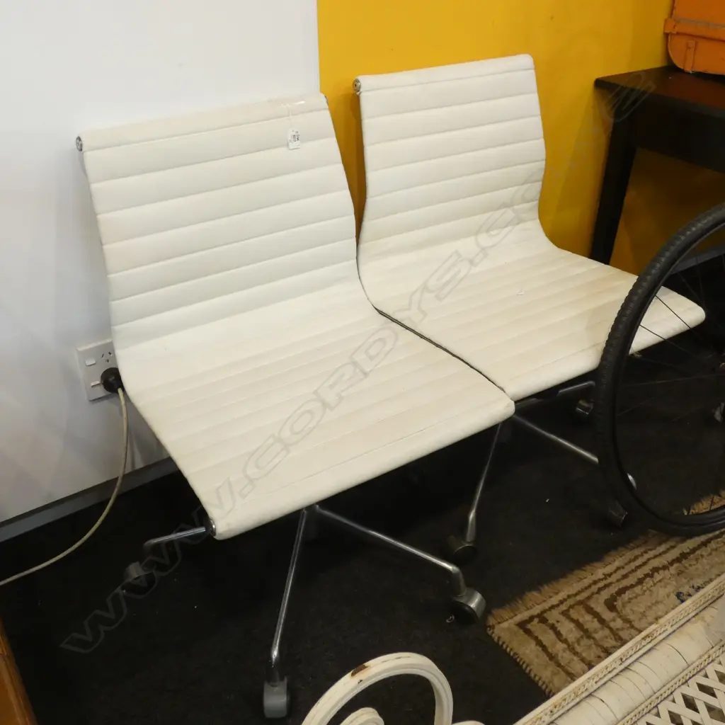 PAIR WHITE EAMES STYLE CHAIRS Image 1++