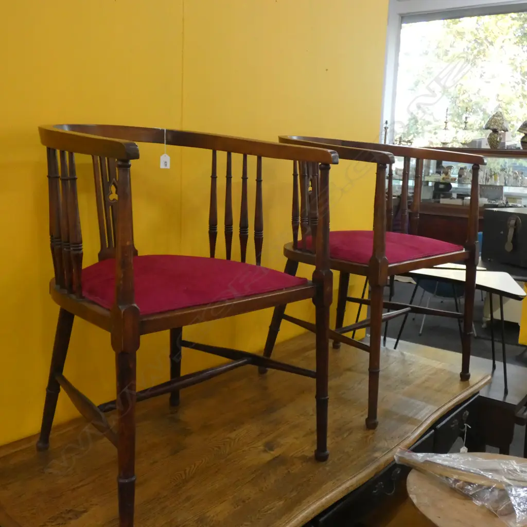 PR EDWARDIAN TUB CHAIRS - RED CLOTH SEATS Image 1++
