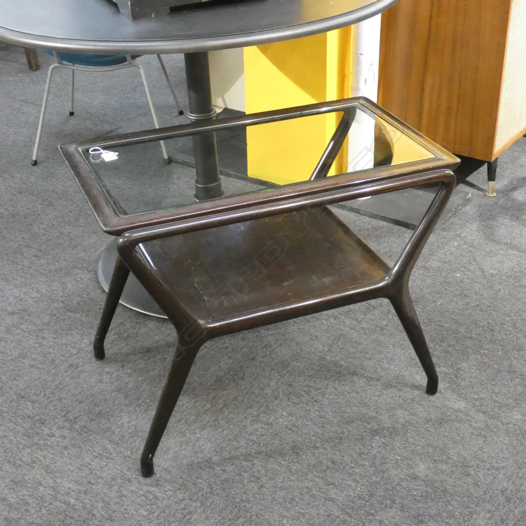 VINTAGE EBONISED ITALIAN SIDE TABLE w. GLASS TOP BY 'BABBI'... Image 1++