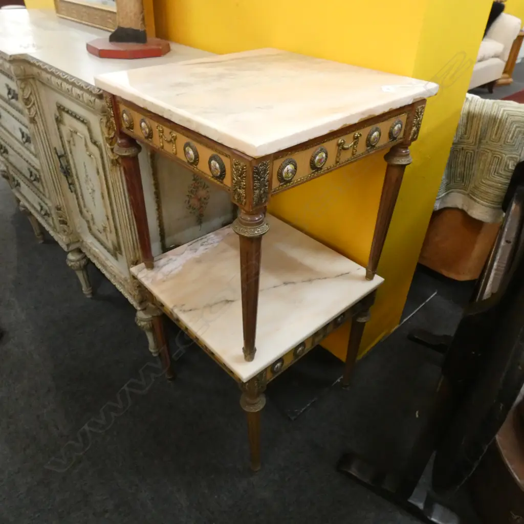 PR FRENCH MARBLE TOPPED TABLES W LIMOGE PLACQUES - 500 X 500MM Image 1++