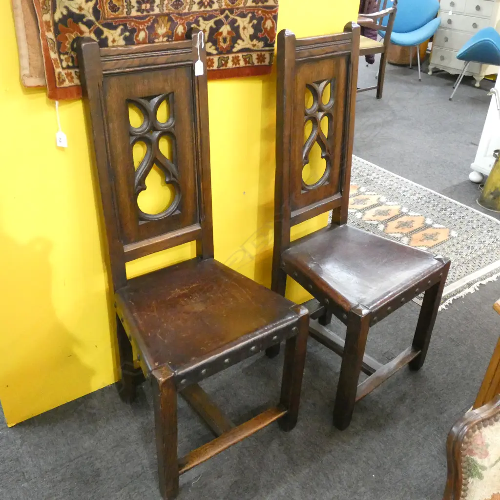 A PR C1910 GOTHIC STYLE HIGHBACK CHAIRS LEATHER SEATS Image 1++