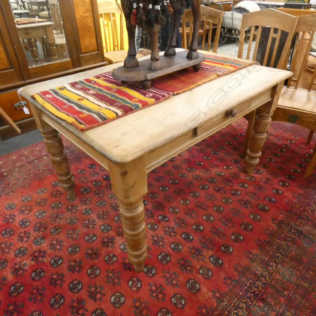 PINE SCRUB TOP KITCHEN TABLE WITH DRAWER L 1200 MM Image 1++