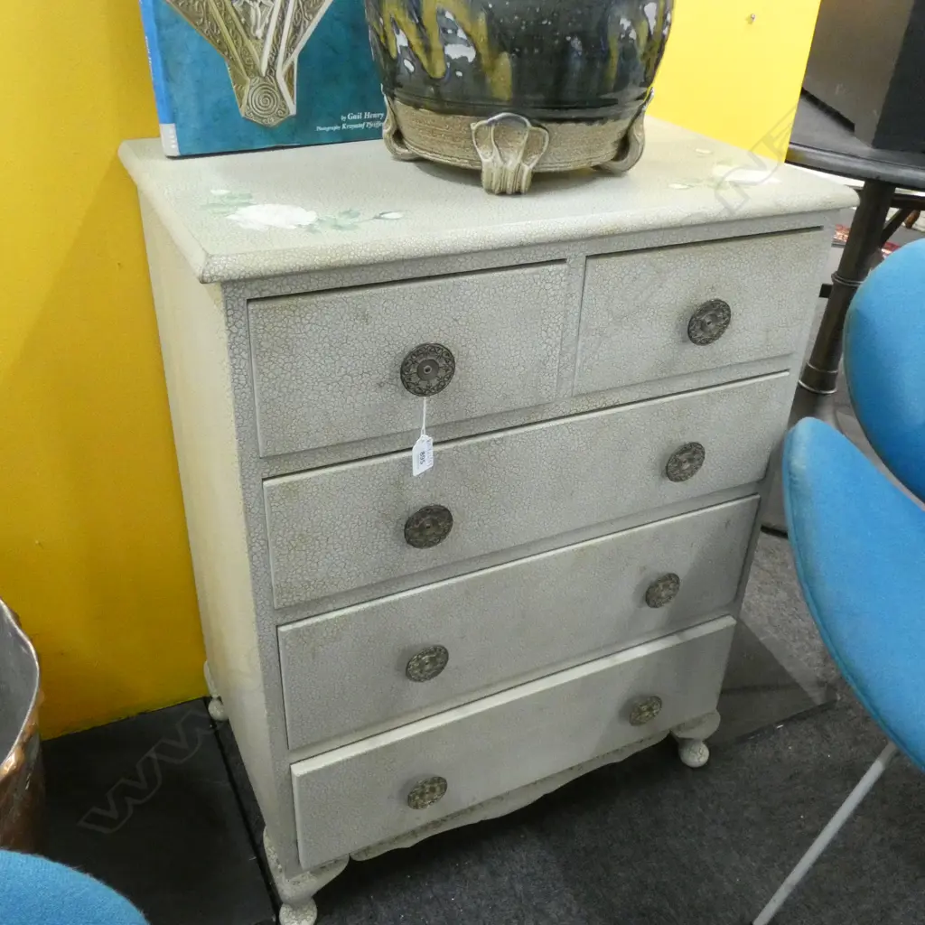 SMALL CRACKLE PAINTED CHEST OF 5 DRAWERS 635x395x820mm Image 1++