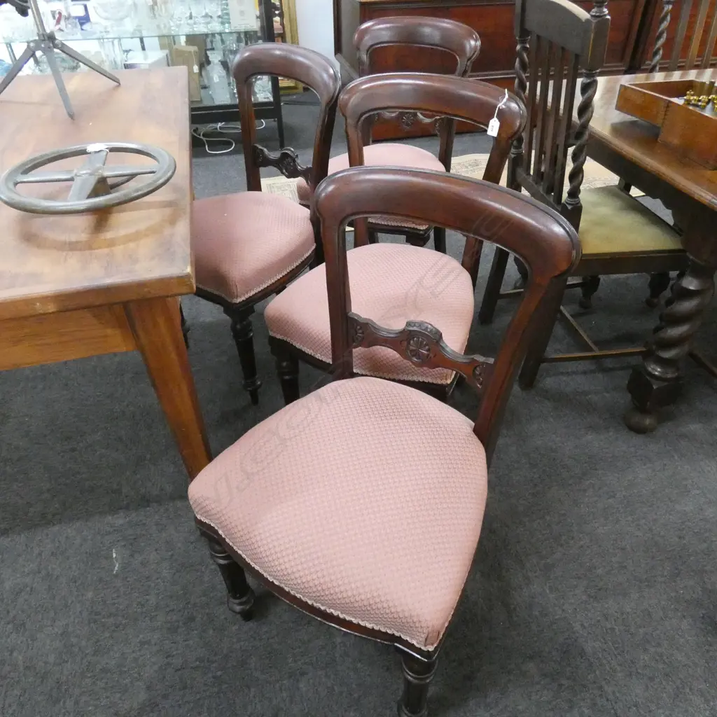 SET 4 VICTORIAN MAHOGANY BALLOON BACK CHAIRS Image 1++