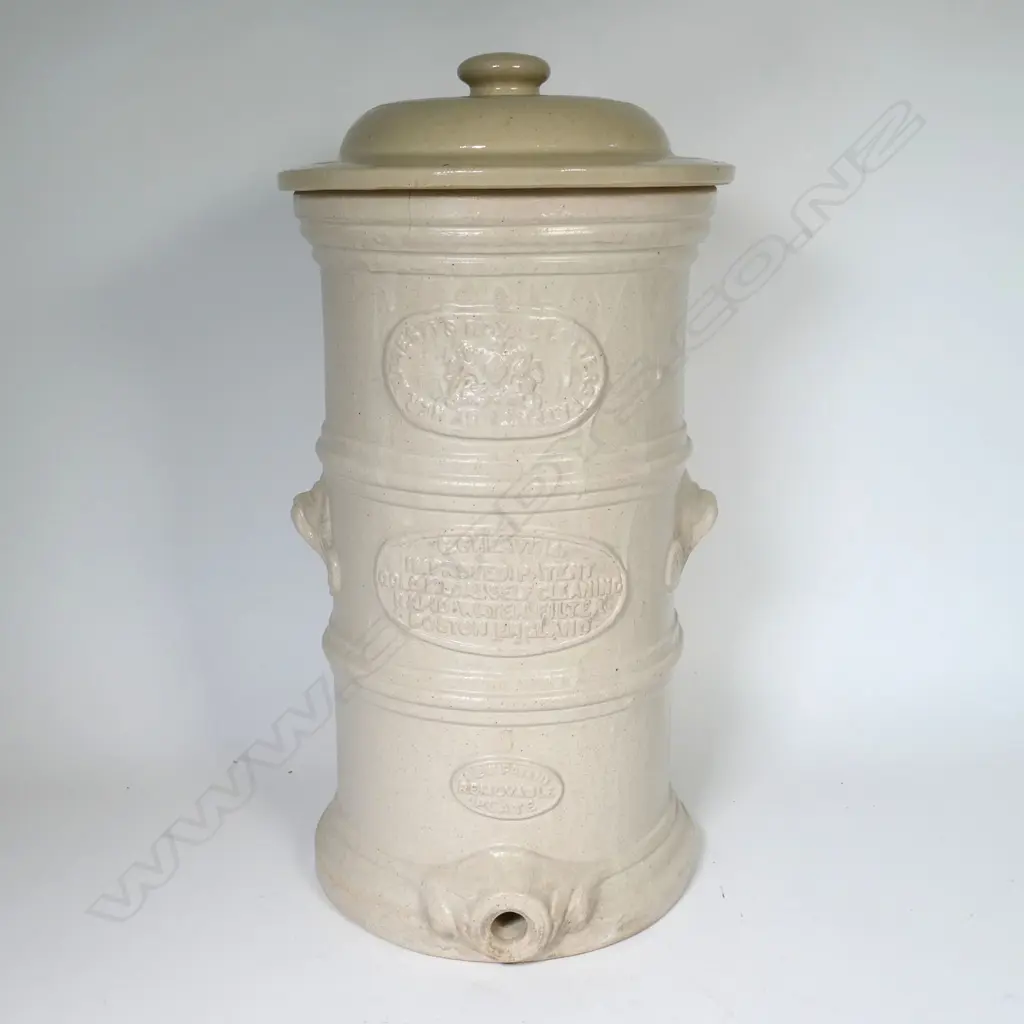 ENGLISH LATE 19THC CHEAVINS STONEWARE WATER FILTER, H. 540MM Image 1++