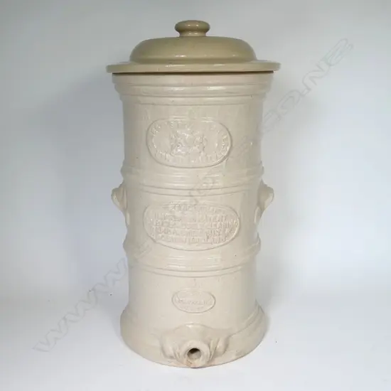 ENGLISH LATE 19THC CHEAVINS STONEWARE WATER FILTER, H. 540MM
