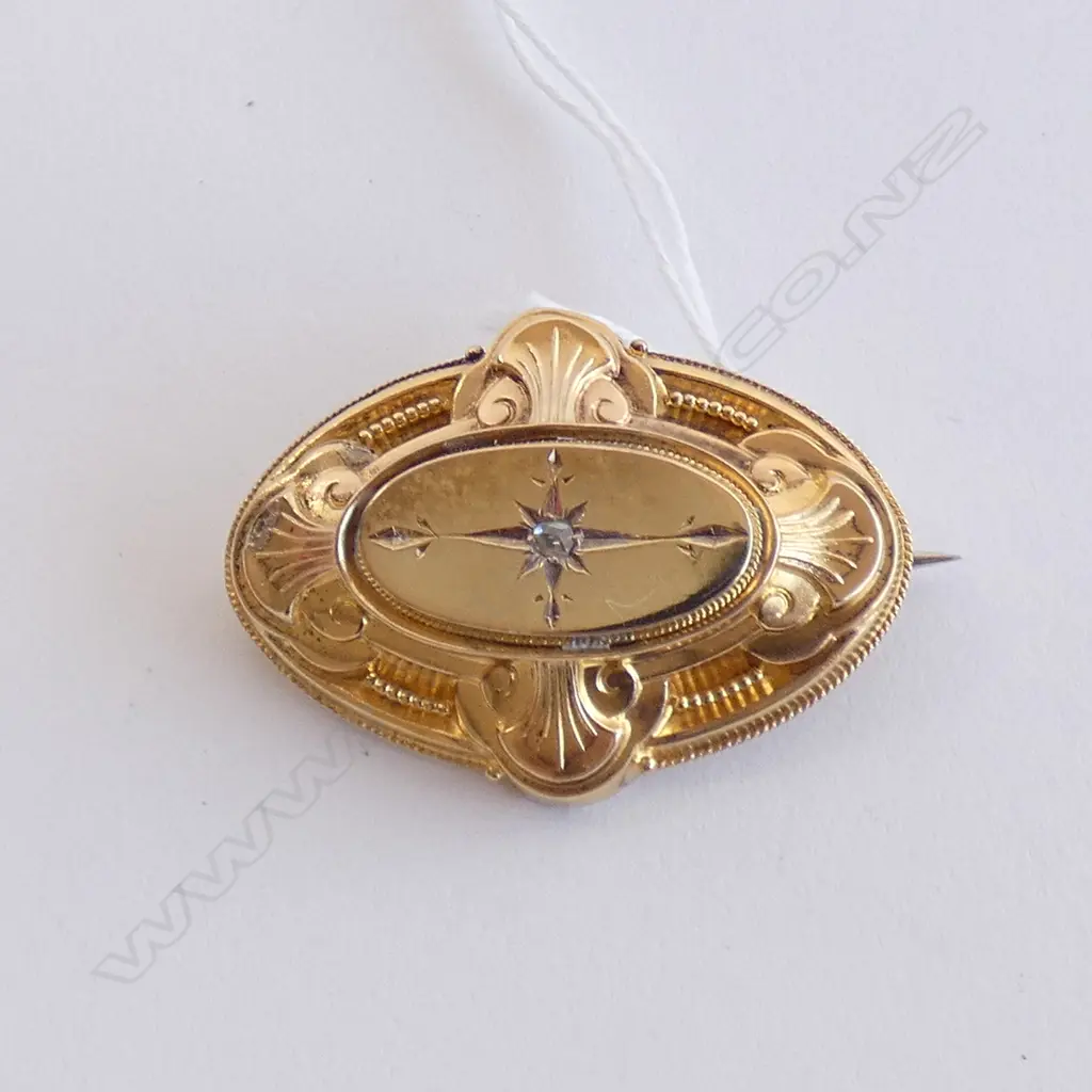 VICT. 18CT GOLD & DIAMOND BROOCH 5.6gm Image 1++