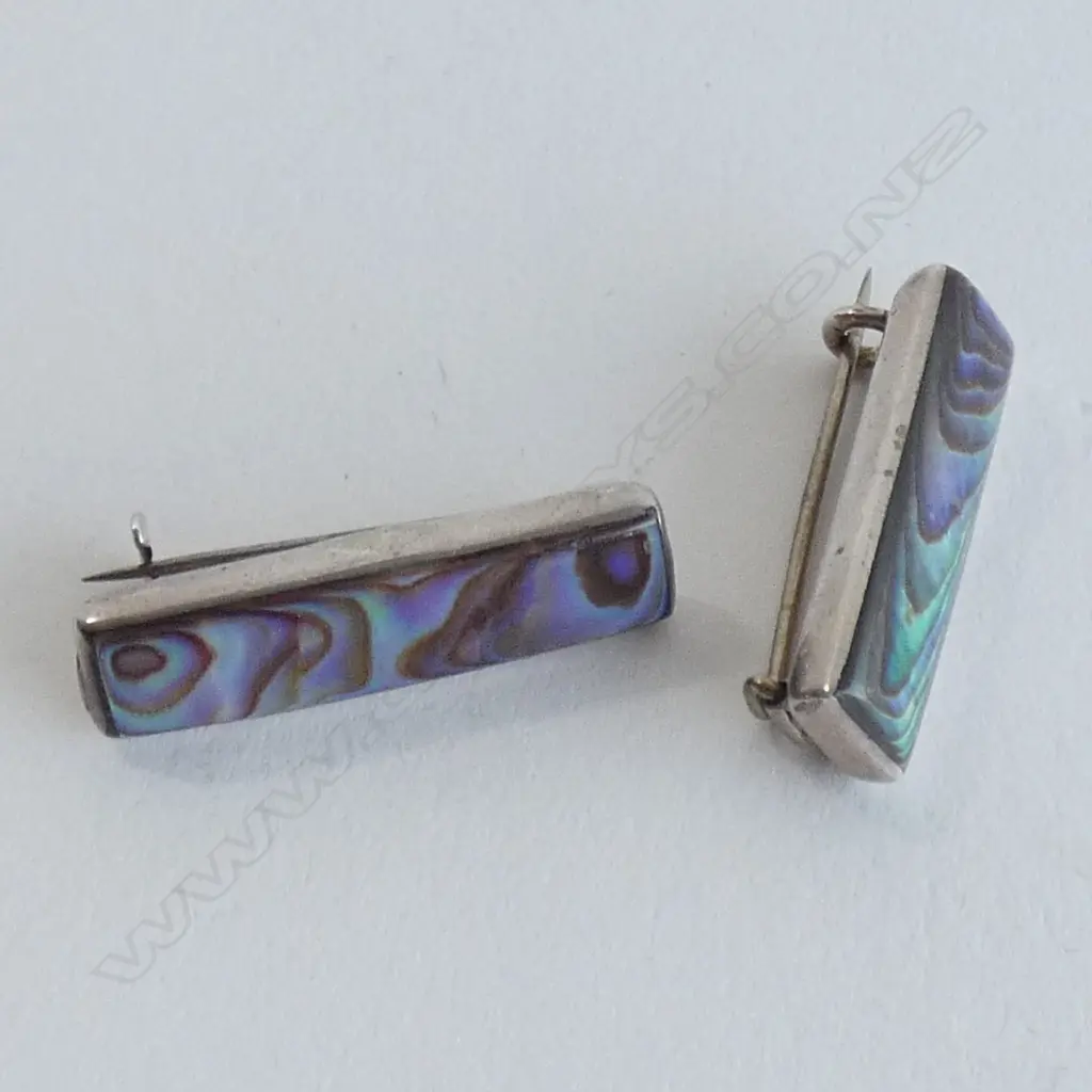 TWO SMALL SILVER AND PAUA BROOCHES Image 1++