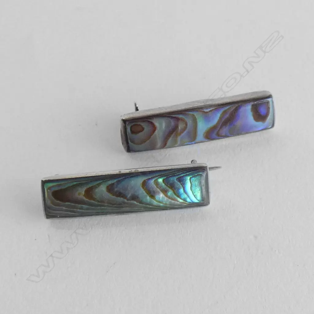 TWO SMALL SILVER AND PAUA BROOCHES Image 1++
