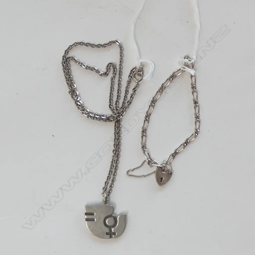 JORGEN JENSEN PEWTER PENDANT ON PLATED CHAIN & 925 STG SILVER BRACELET Image 1++