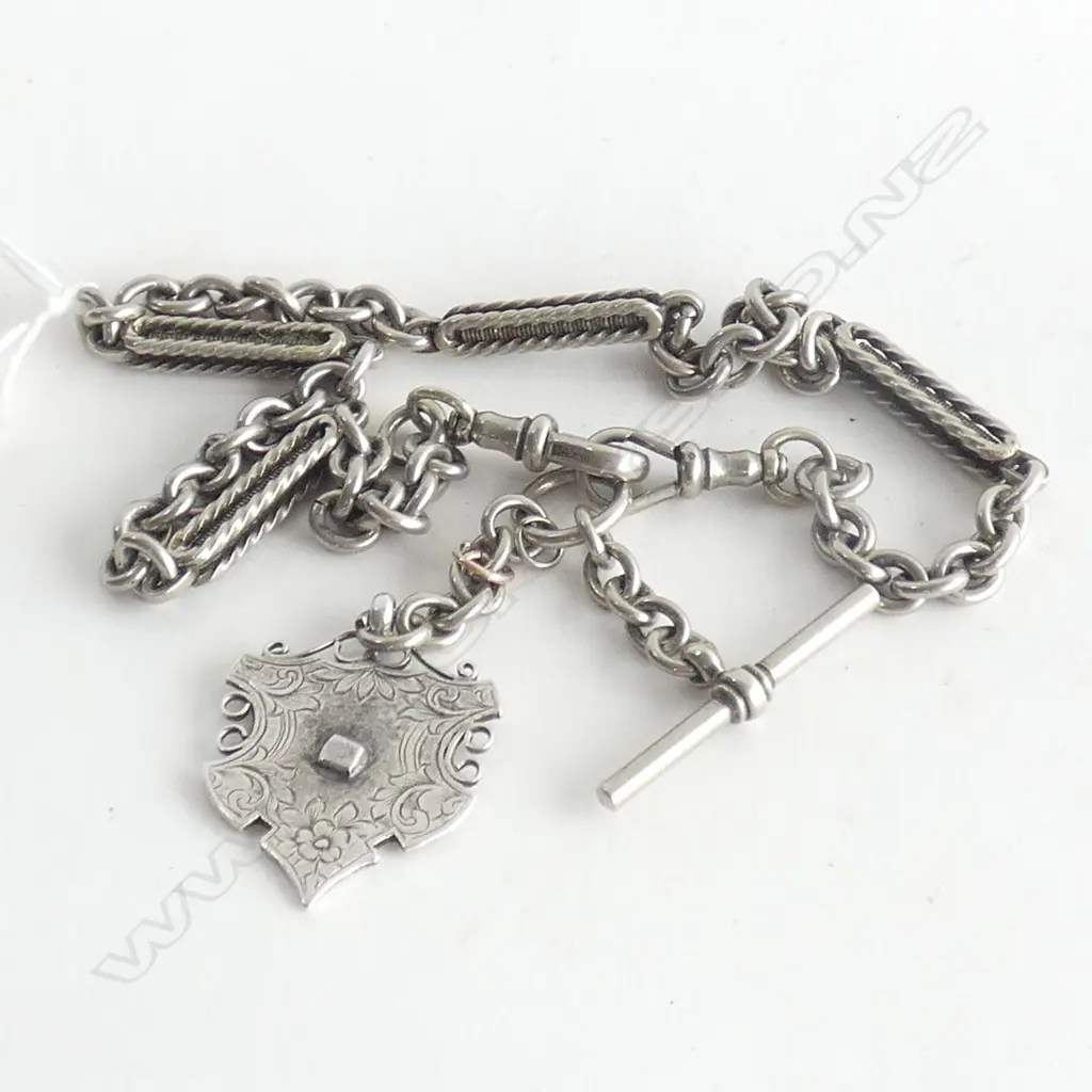 MEXICAN SILVER WATCH CHAIN AND MEDAL 43gm Image 1++