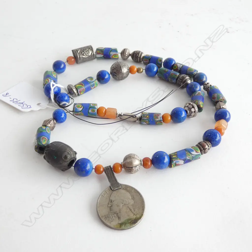 VINTAGE TRIBAL NECKLACE GLASS CYLINDER BEADS  Image 1++