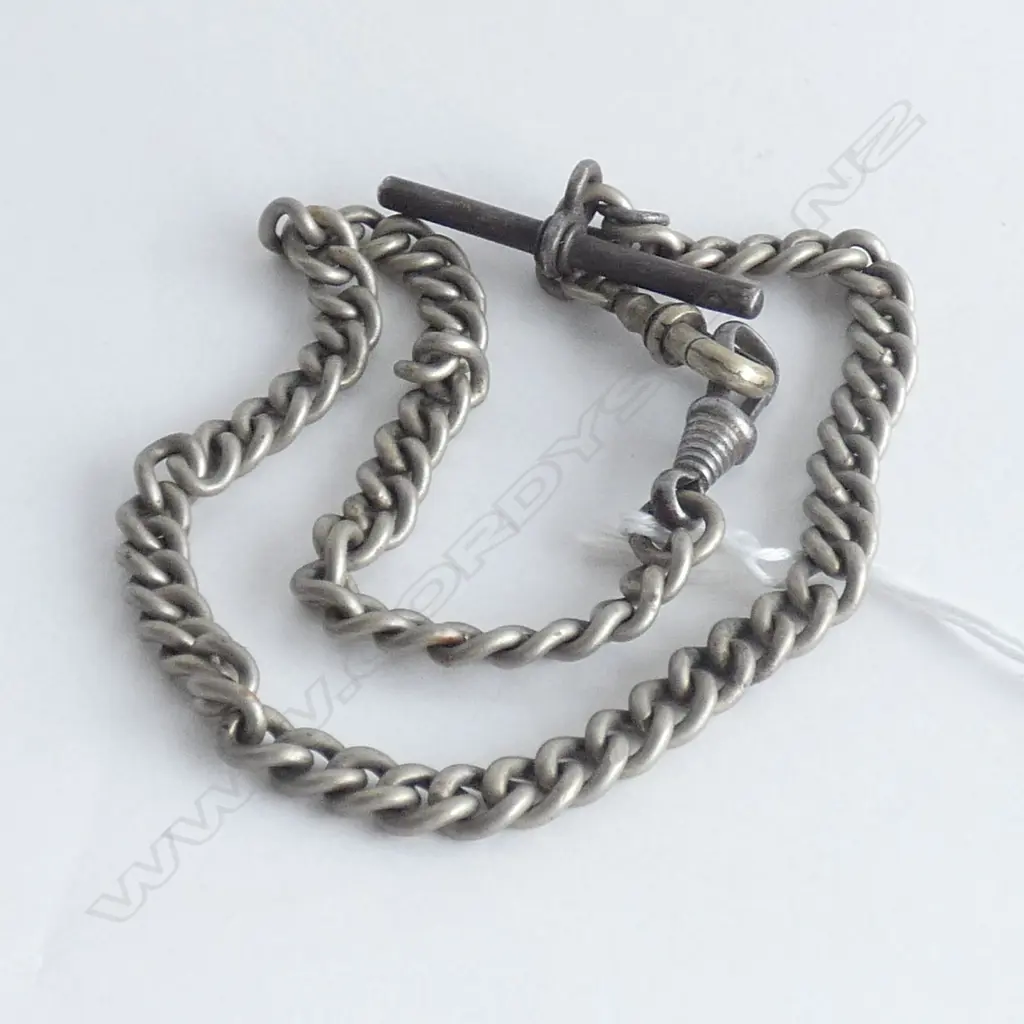 VINTAGE NICKEL SILVER FOB CHAIN SILVER T-BAR Image 1++