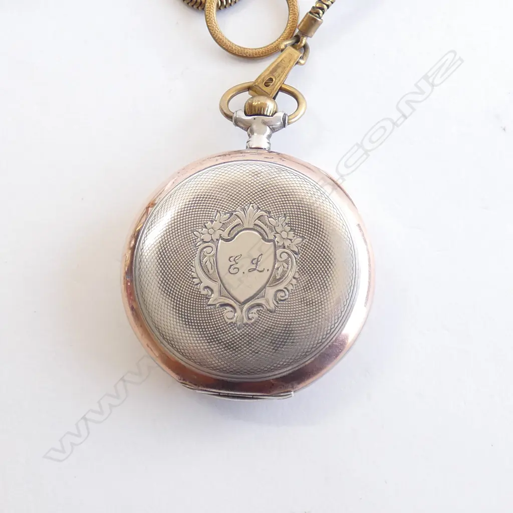 VINTAGE OMEGA POCKET WATCH  & CHAIN WITH GOLD GILDED GLASS STAND Image 1++