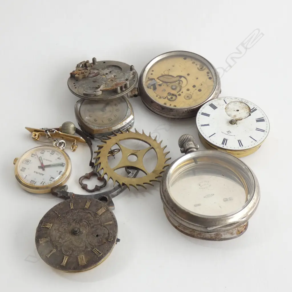 ASSORTED ANTIQUE POCKET WATCH PARTS SILVER & SILVER PLATE INCL. PAIR CASE Image 1++