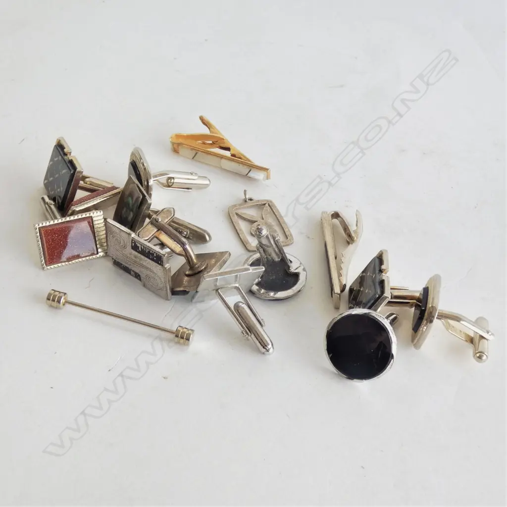 6 ASST PR CUFFLINKS, 3 TIE PINS & STG SILVER PLAYBOY PENDANT Image 1++