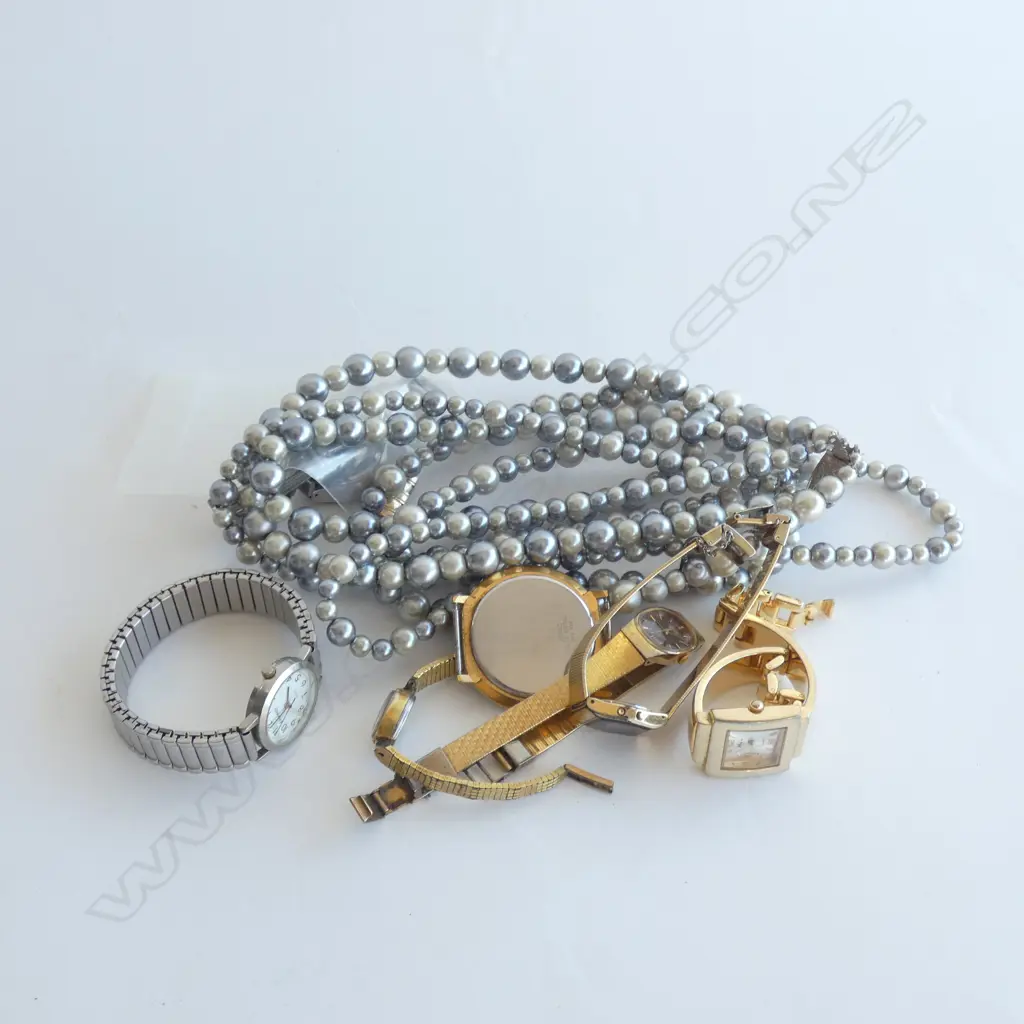 TRIPLE STRING FAUX PEARLS & ASST WRISTWATCHES Image 1++