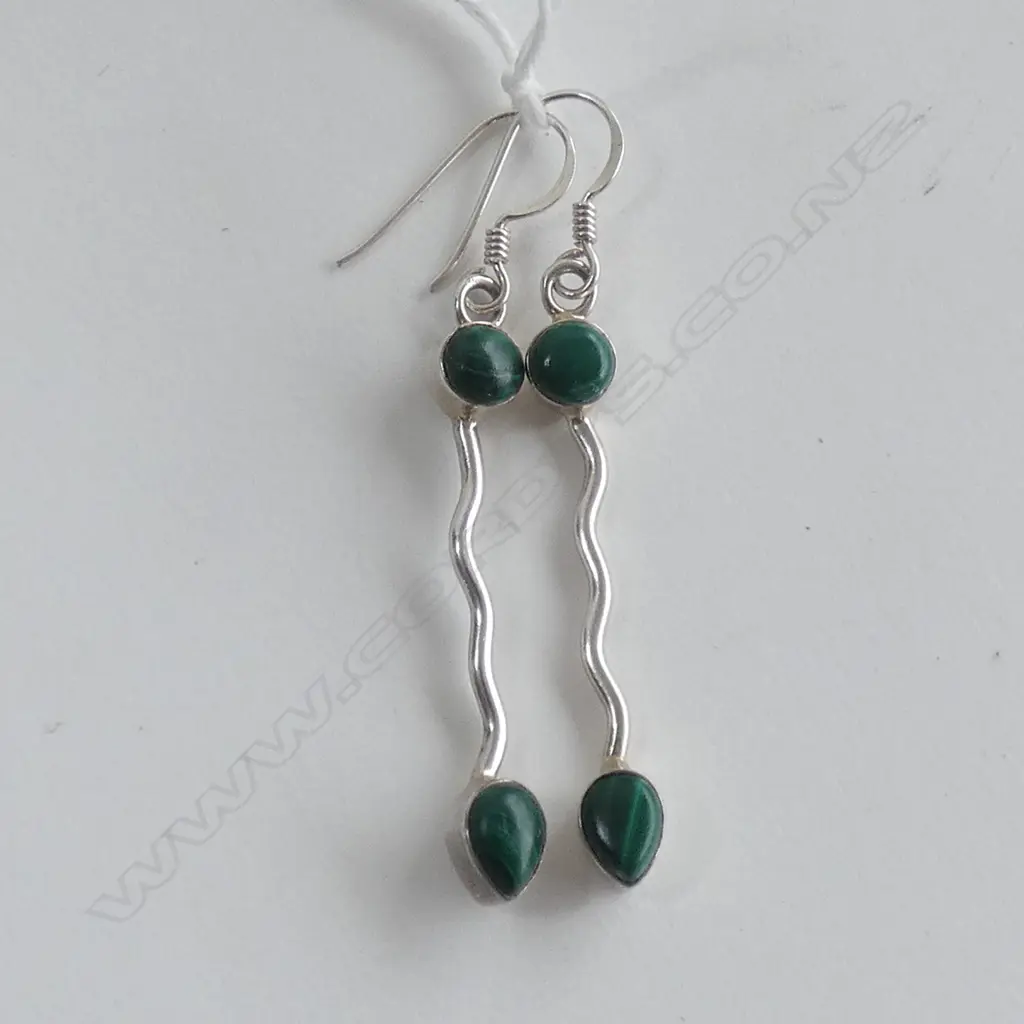 PR  EARRINGS SILVER WIRE MALACHITE BEADS Image 1++
