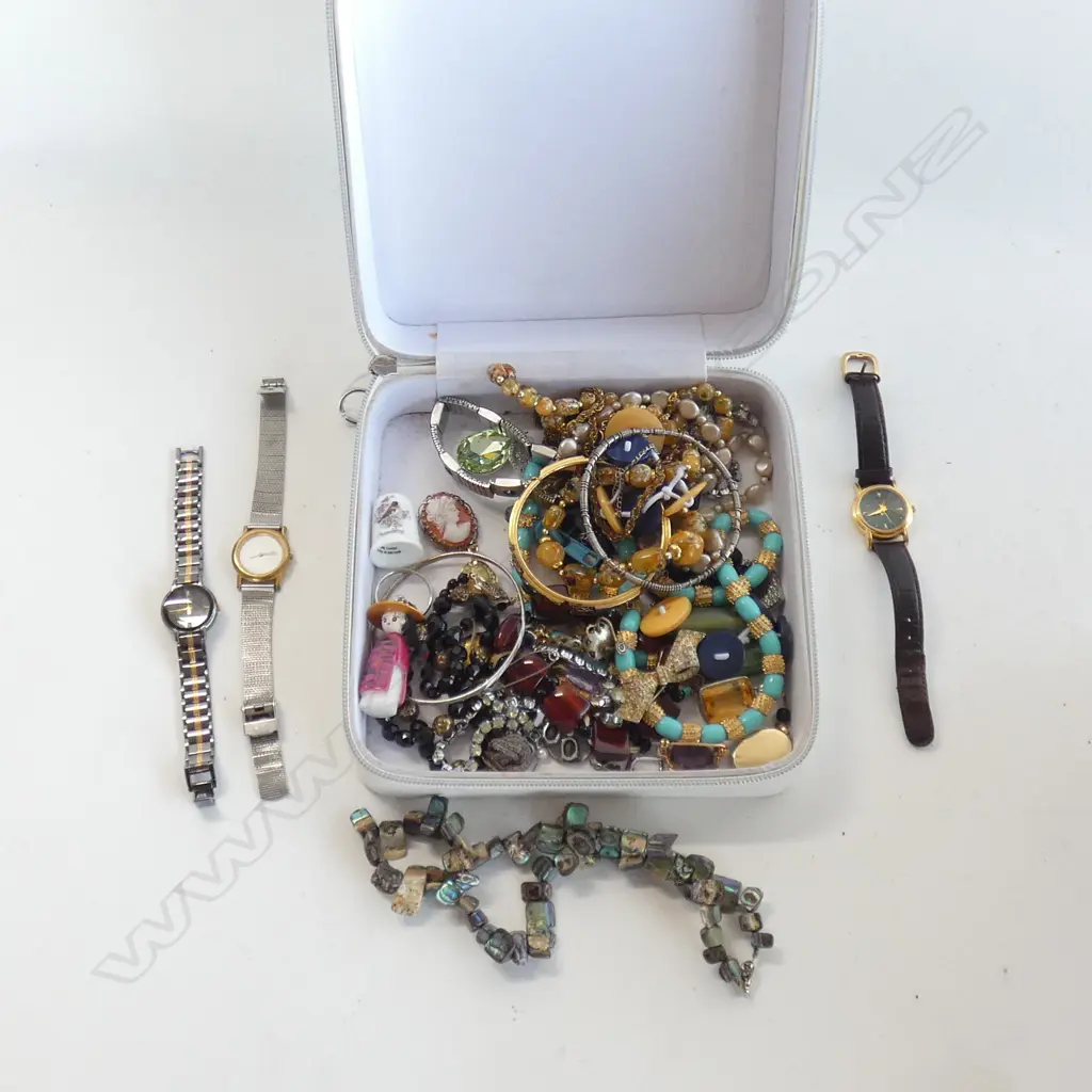 9CT AMETHYST & PEARL BROOCH +ASST. COSTUME JEWELLERY WATCHES ETC... Image 1++