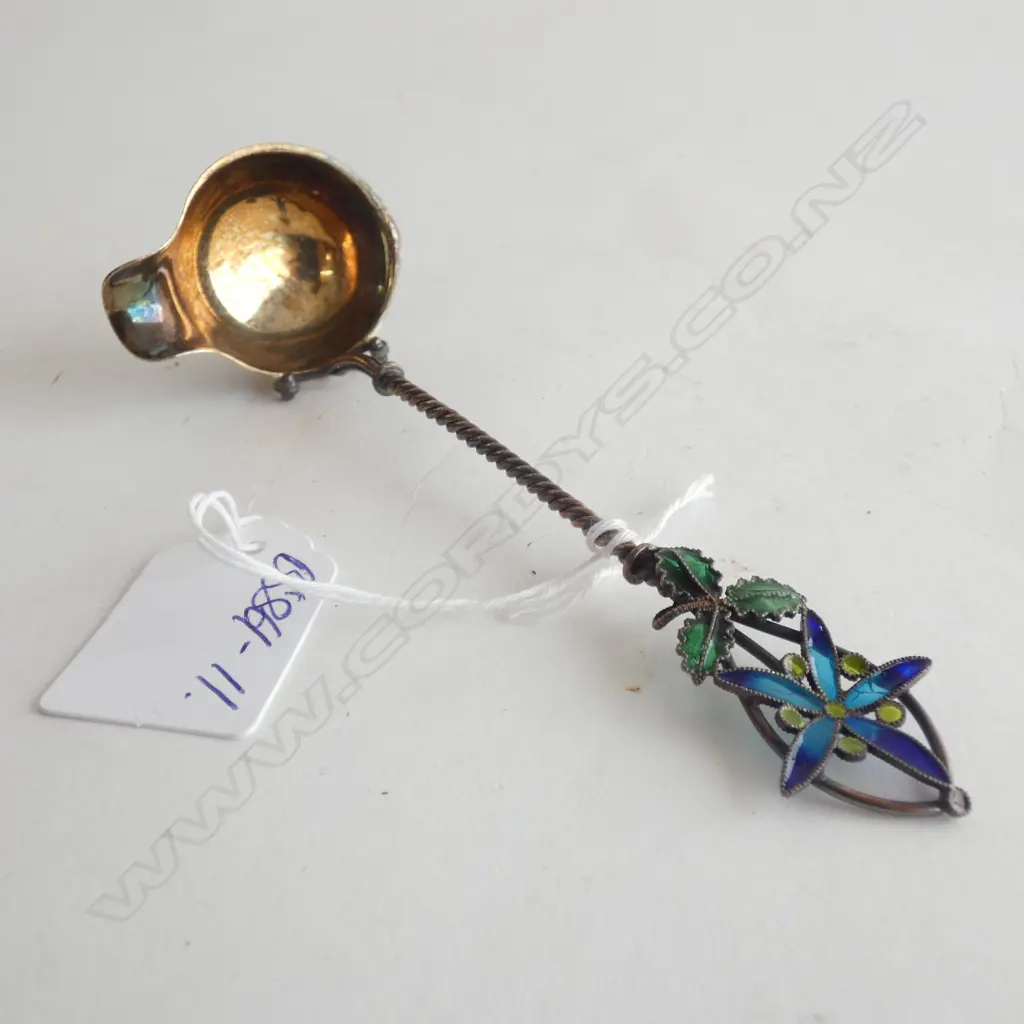 EARLY 20THC 900 SILVER & ENAMEL FANCY LADLE Image 1++